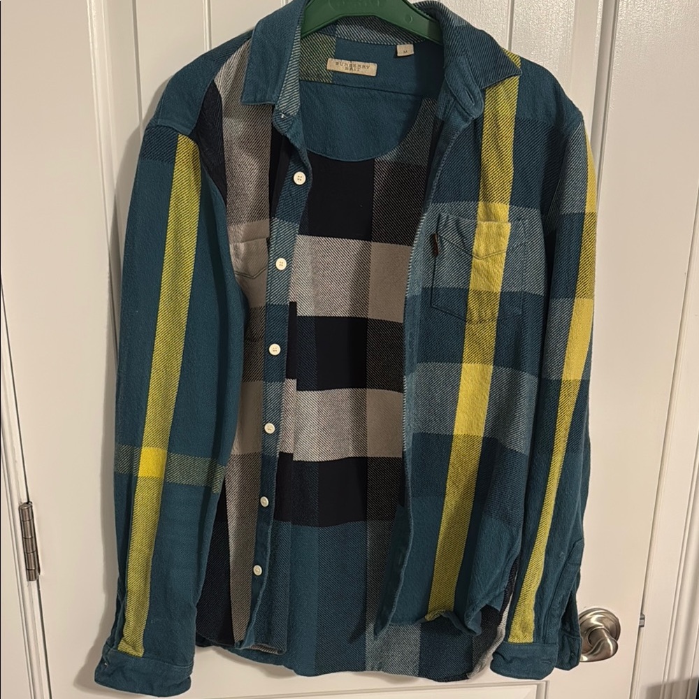 BURBERRY BRIT Men's Blue and Yellow Plaid Shirt